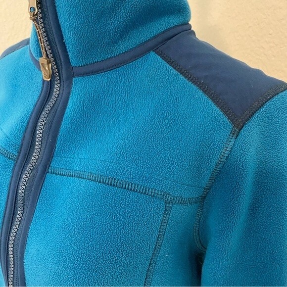 GREEN TEA Blue Fleece Navy Stripe Detail Two Zip Pockets Full Zip Front Size S - Picture 9 of 13